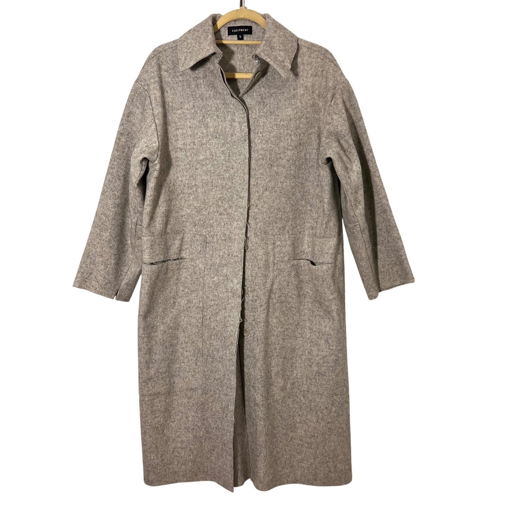VTG Equipment Overcoat‎ Womens S Gray Wool Blend Long Minimal Duster Raw Hem